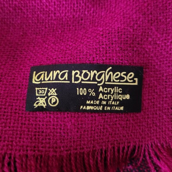 Laura Borghese Magenta & Black Plaid Blanket Scarf - Made in Italy - Picture 6 of 6